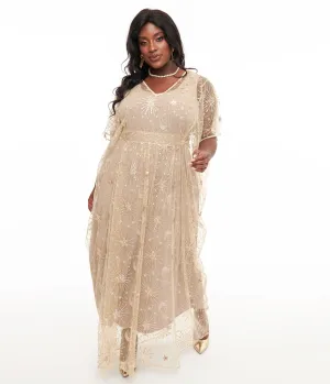 Unique Vintage 1960s Champagne Celestial Sequin Caftan Casual Everyday Look