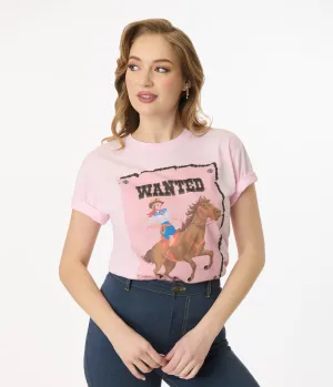 Unique Vintage 1960s Light Pink Wanted Cowgirl Unisex Graphic Tee Easy Date Night