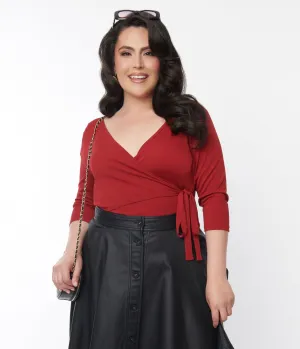 Unique Vintage 1970s Burgundy Surplice Bodysuit Easy Date Night