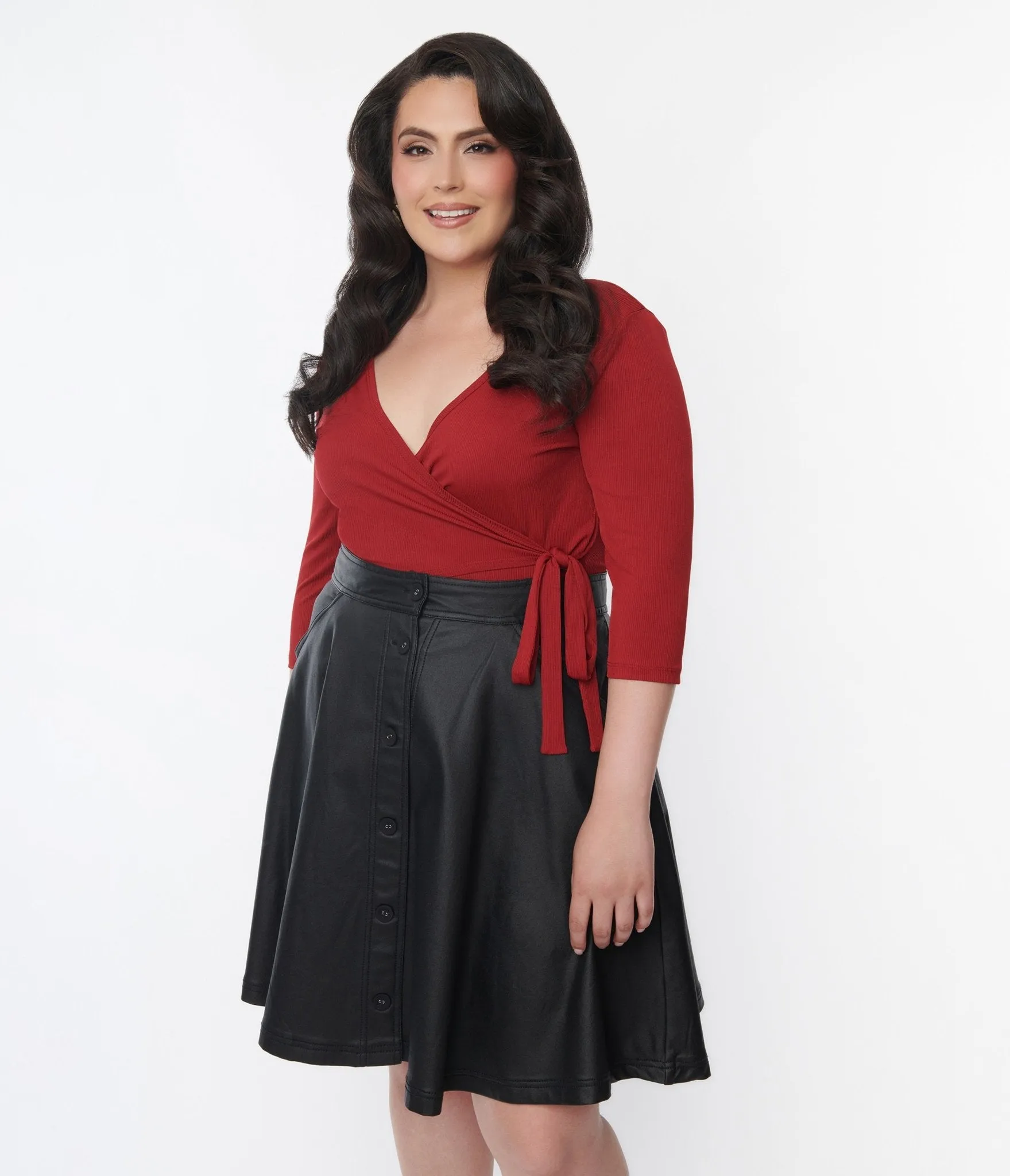 Unique Vintage 1970s Burgundy Surplice Bodysuit Easy Date Night