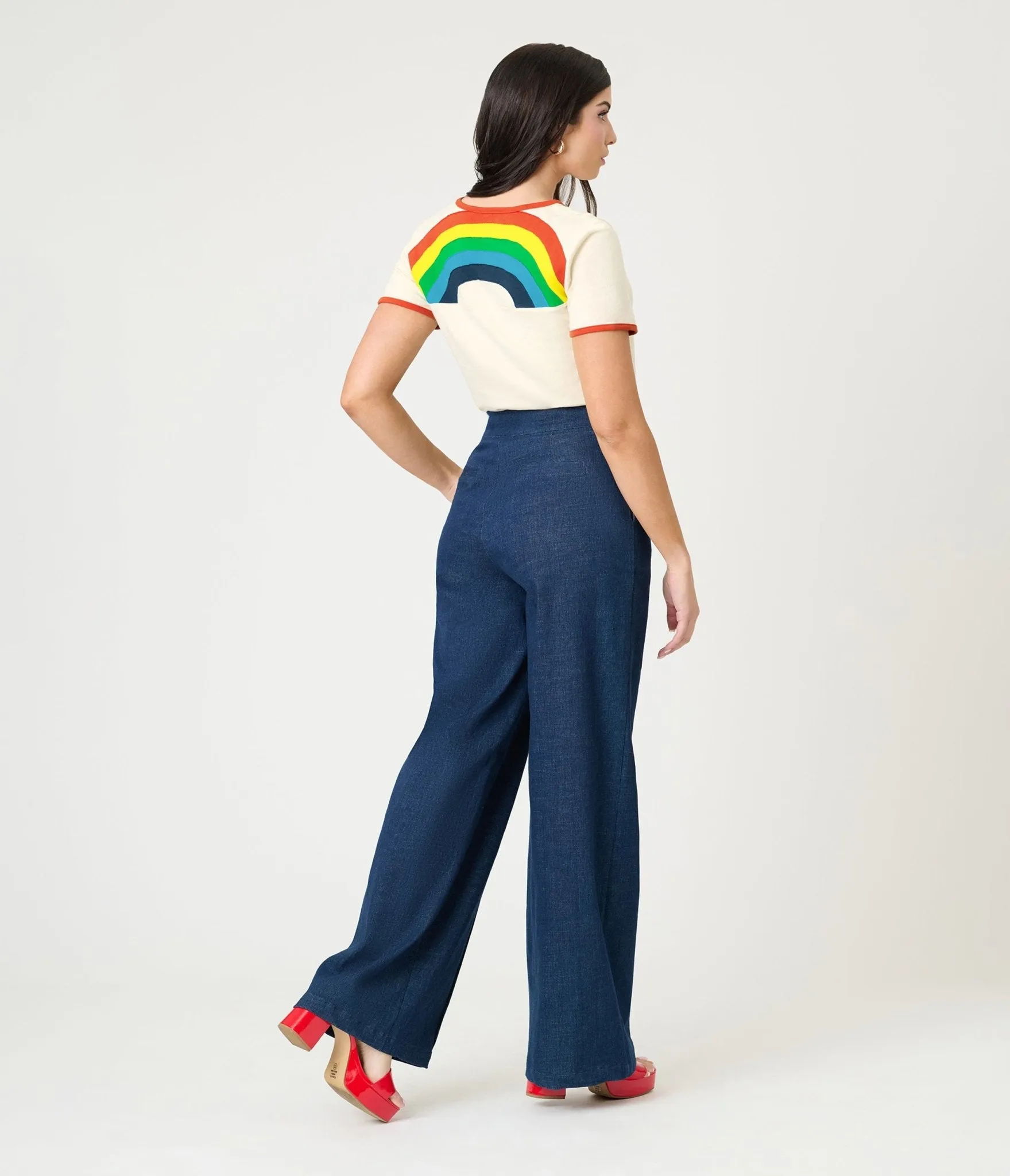 Unique Vintage Antique White & Rainbow Ringer Tee Easy Date Night
