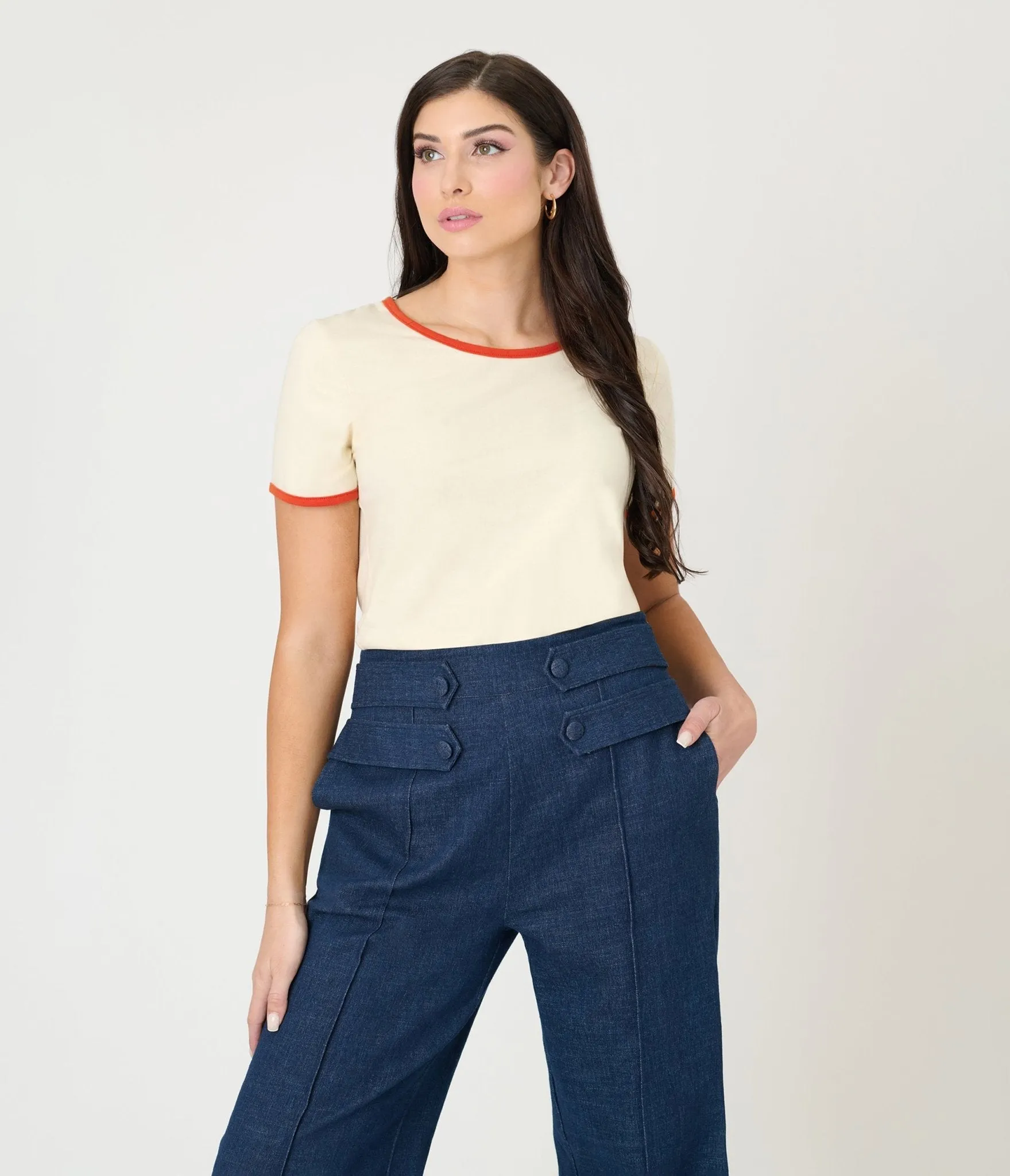 Unique Vintage Antique White & Rainbow Ringer Tee Easy Date Night