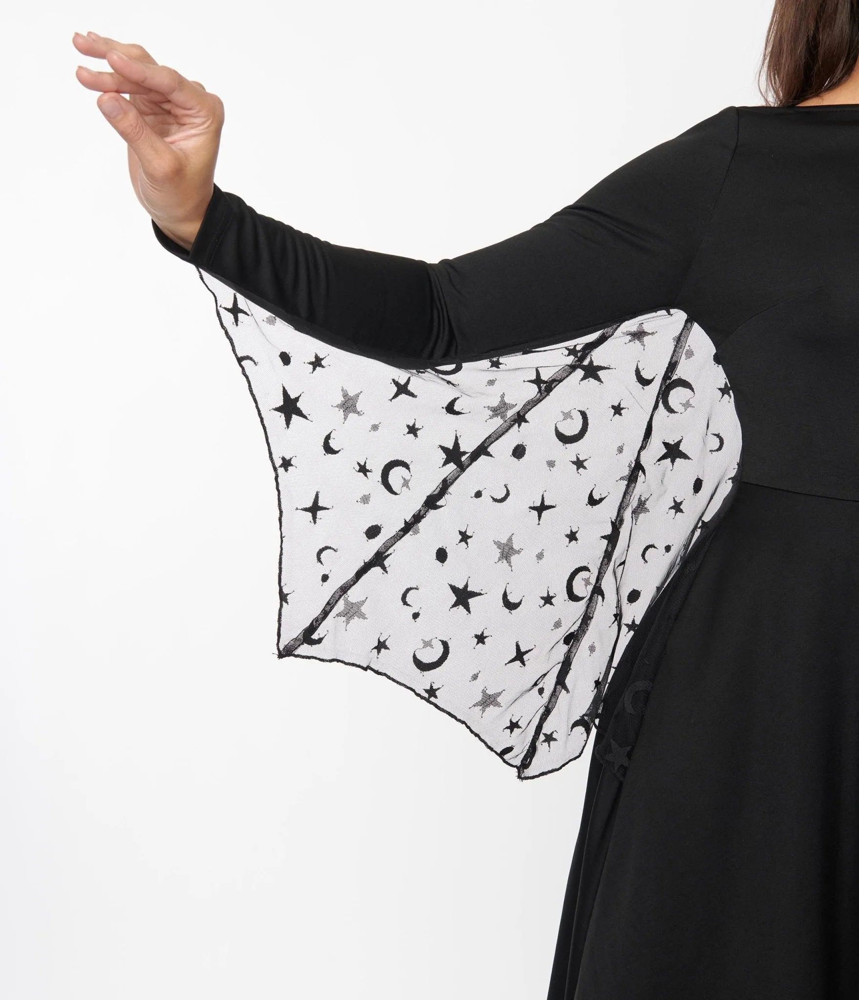 Unique Vintage Black & Mesh Bat Swing Dress Casual Everyday Look