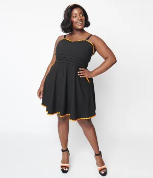 Unique Vintage Black & Pumpkin Trim Follow Your Heart Fit & Flare Dress Casual Everyday Look