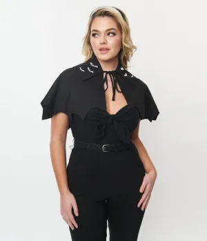 Unique Vintage Black & White Bat Scalloped Capelette Easy Date Night