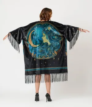 Unique Vintage Black Art Nouveau Fringe Kimono Easy Date Night