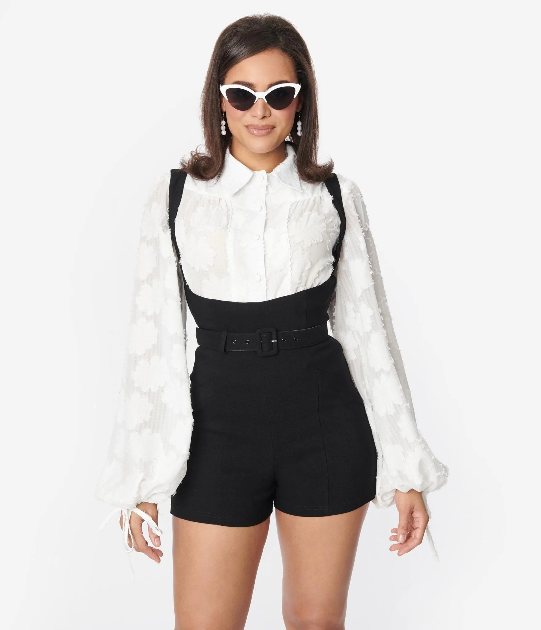 Unique Vintage Black Belted Suspender Shorts Comfortable Travel Wear