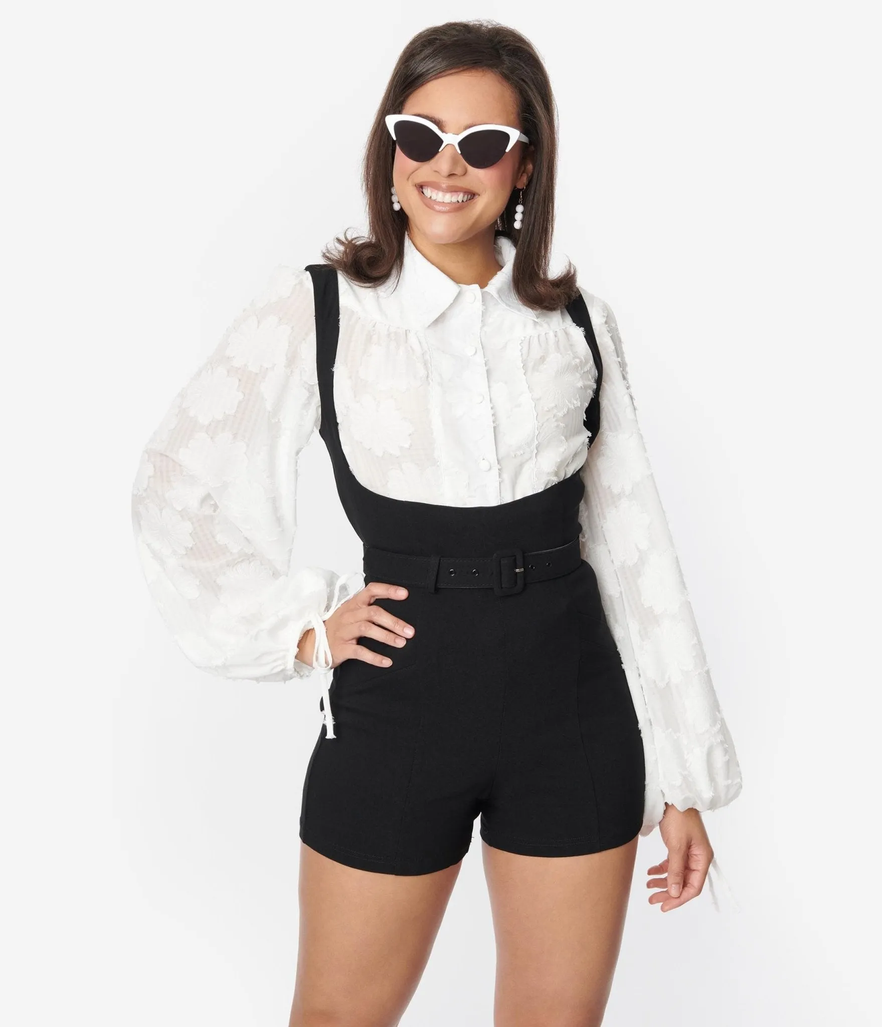 Unique Vintage Black Belted Suspender Shorts Comfortable Travel Wear