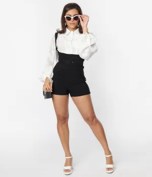 Unique Vintage Black Belted Suspender Shorts Comfortable Travel Wear