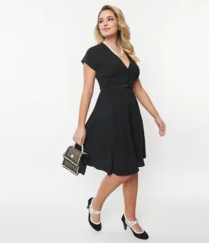 Unique Vintage Black Belted Swing Dress Casual Everyday Look