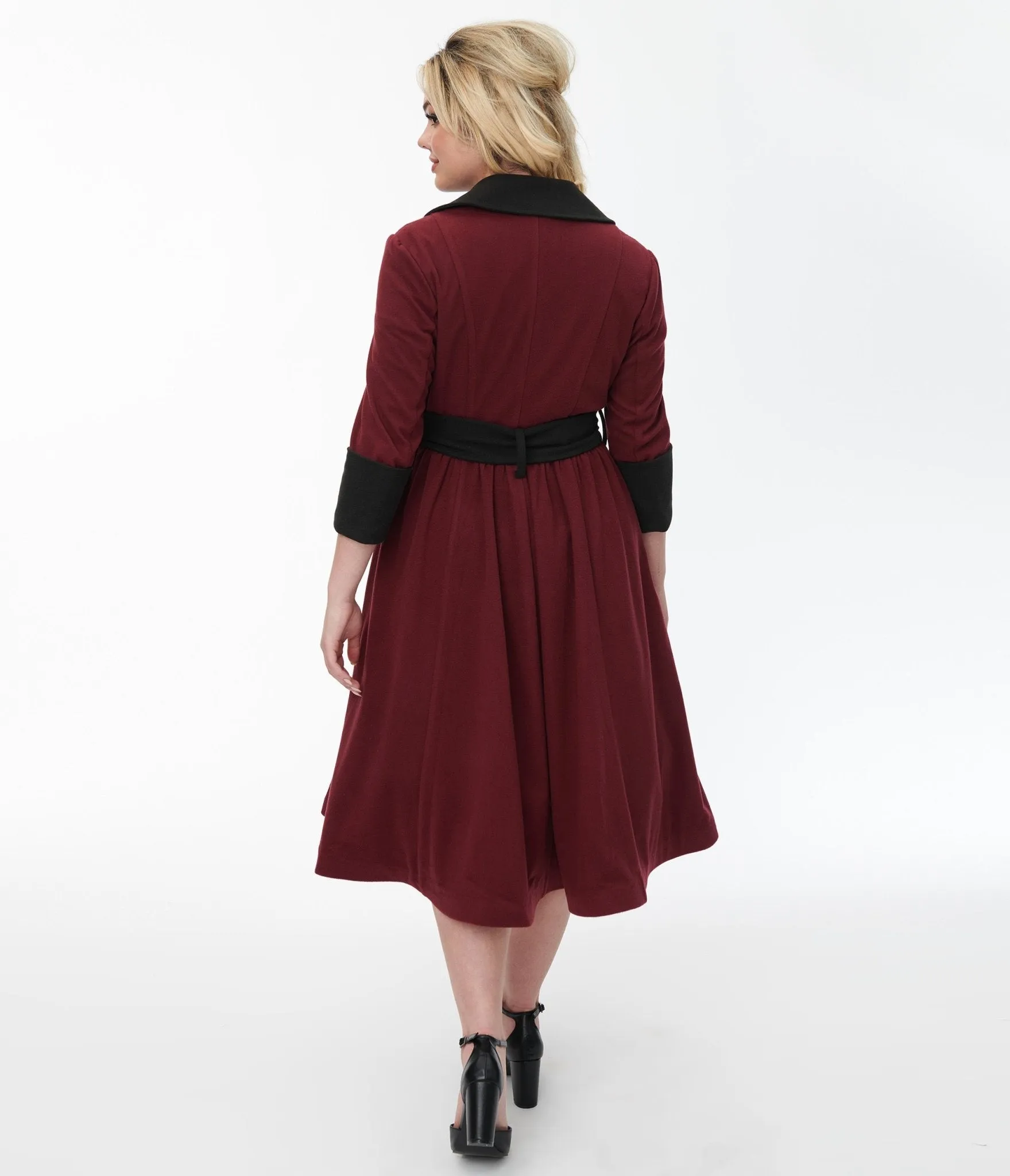 Unique Vintage Burgundy & Black Swing Coat Easy Date Night