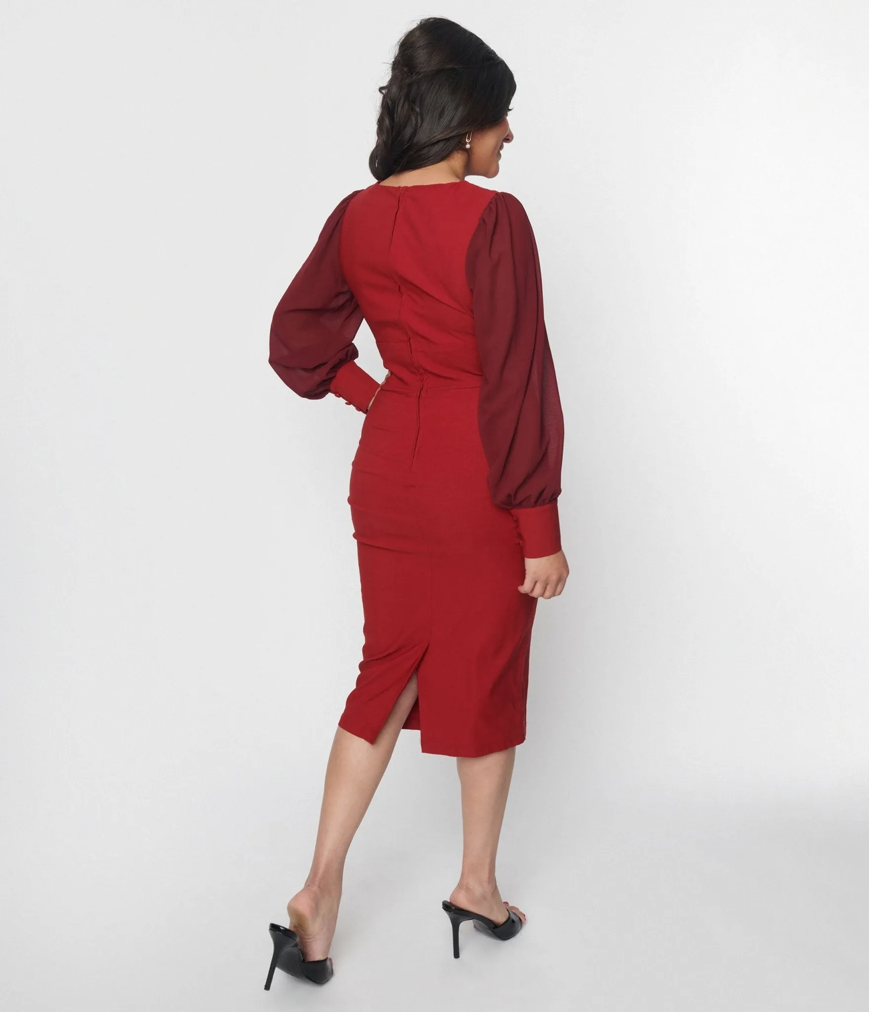Unique Vintage Burgundy Delores Wiggle Dress Casual Everyday Look