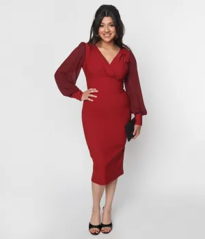 Unique Vintage Burgundy Delores Wiggle Dress Casual Everyday Look