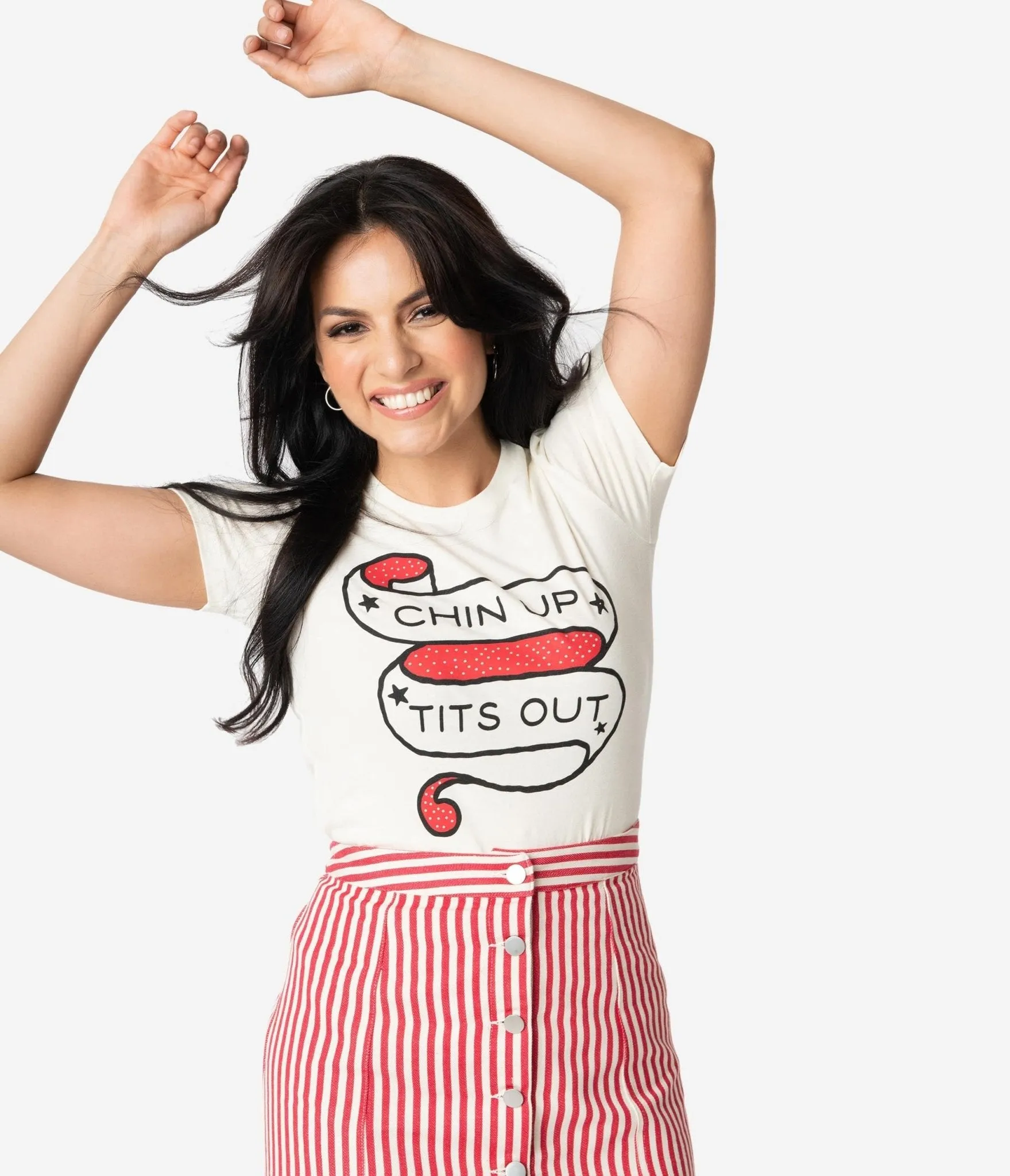 Unique Vintage Cream Chin Up Tits Out Womens Tee Easy Date Night