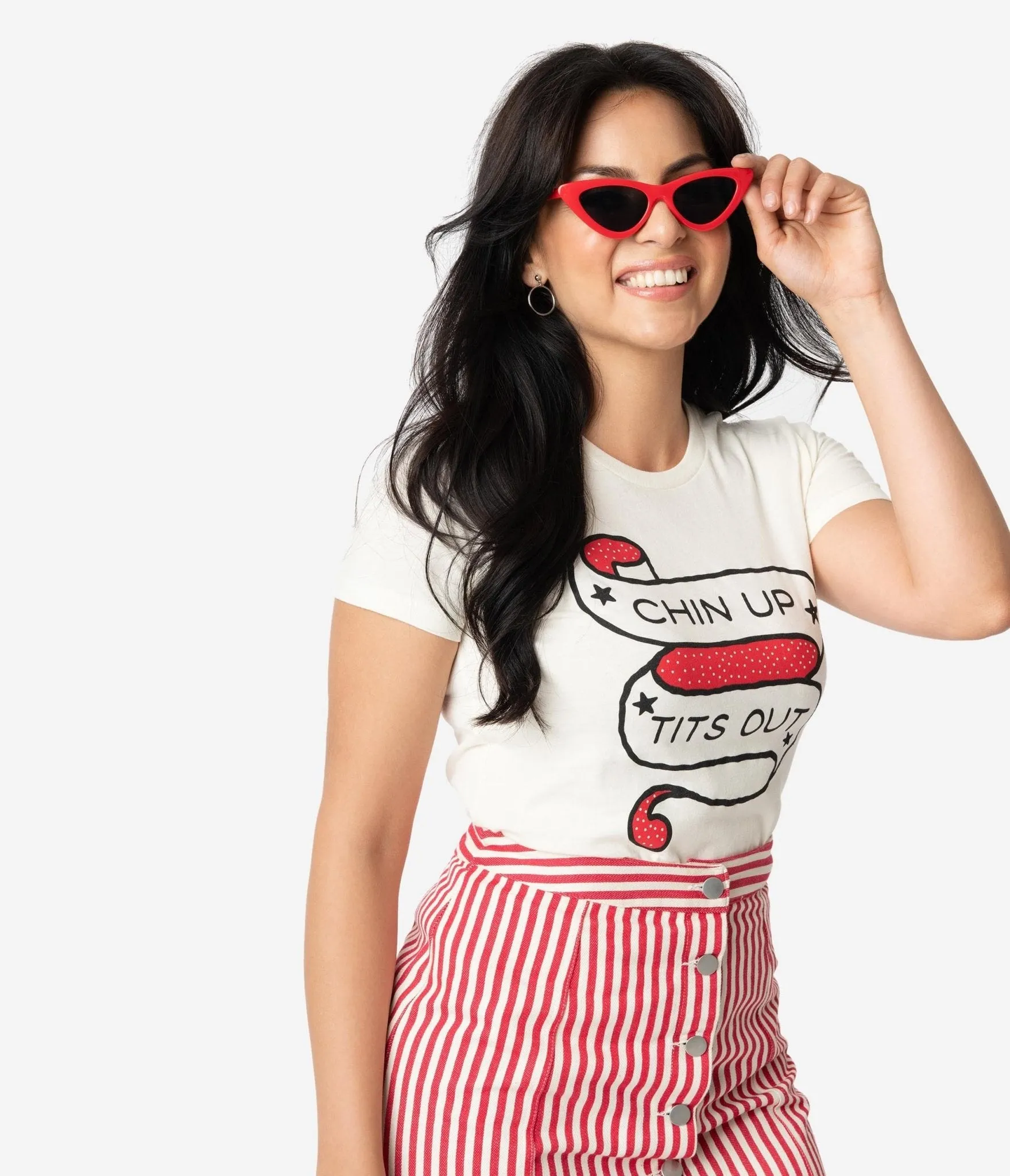 Unique Vintage Cream Chin Up Tits Out Womens Tee Easy Date Night