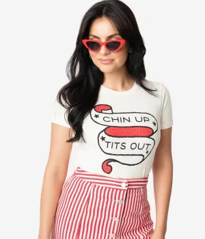 Unique Vintage Cream Chin Up Tits Out Womens Tee Easy Date Night
