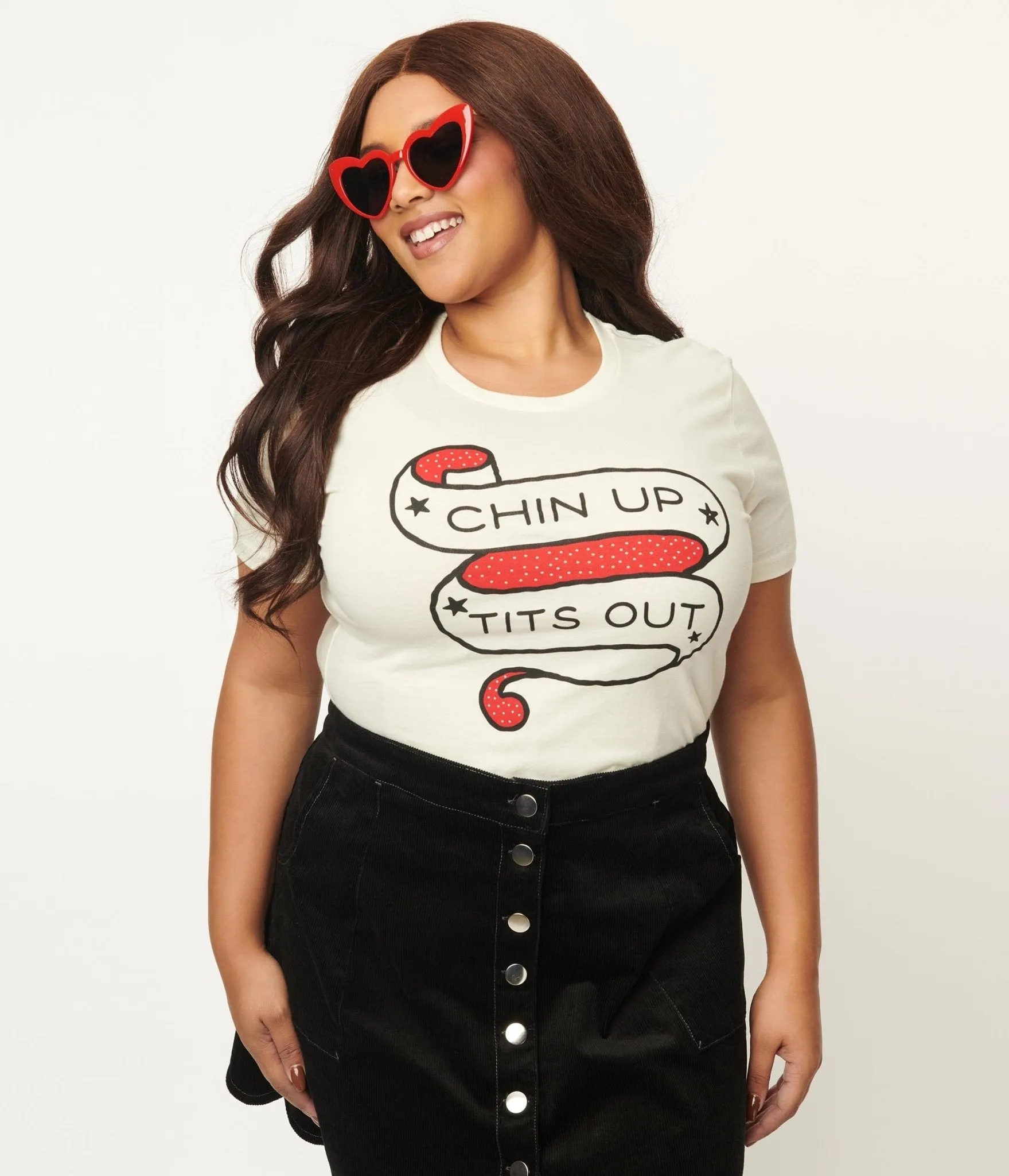 Unique Vintage Cream Chin Up Tits Out Womens Tee Easy Date Night