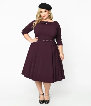 Unique Vintage Eggplant Faux Bow Devon Swing Dress Casual Everyday Look