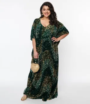Unique Vintage Emerald & Gold Sequin Burton Caftan Dress Casual Everyday Look