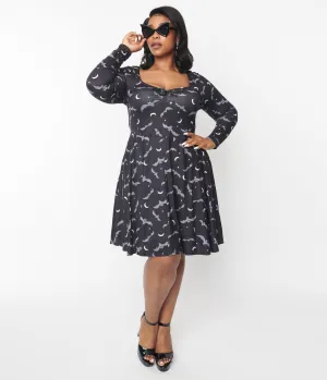 Unique Vintage Grey Bat & Moon Hello Gorgeous Flare Dress Casual Everyday Look