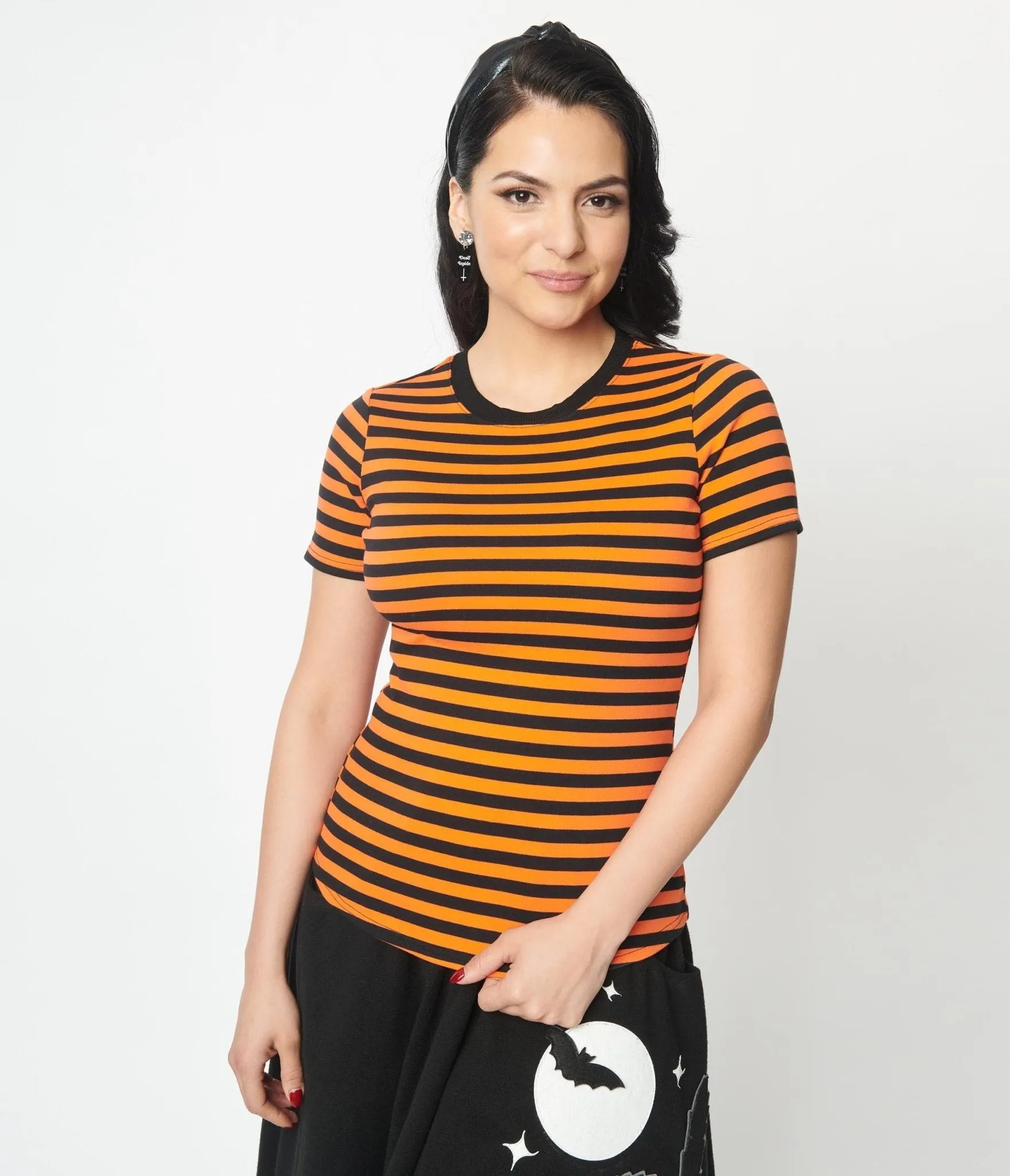 Unique Vintage Orange & Black Stripe Back To Basics Top Easy Date Night