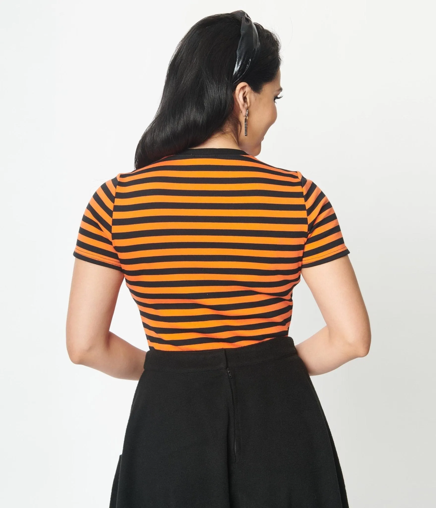 Unique Vintage Orange & Black Stripe Back To Basics Top Easy Date Night