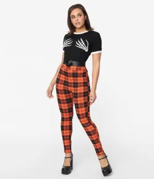 Unique Vintage Orange Plaid Rizzo Cigarette Pants Comfortable Travel Wear