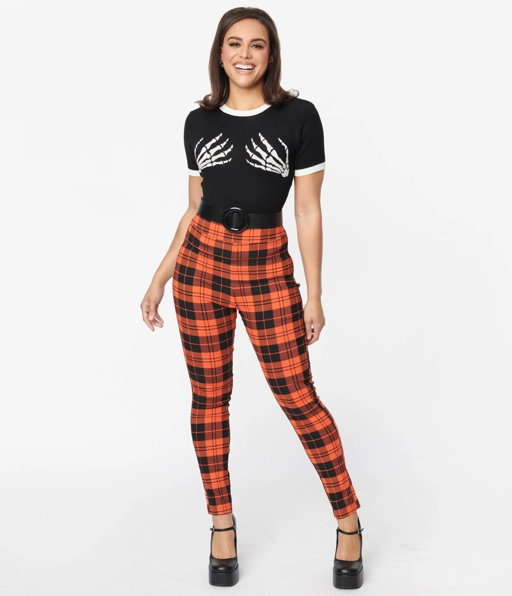 Unique Vintage Orange Plaid Rizzo Cigarette Pants Comfortable Travel Wear