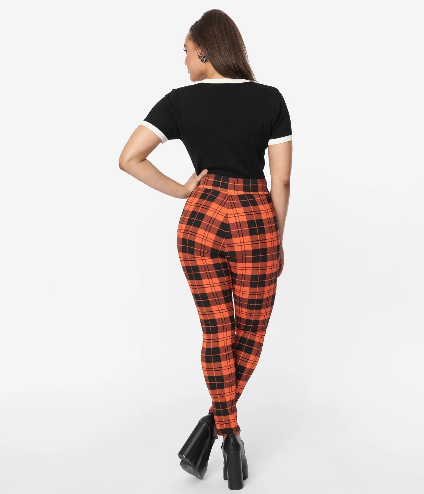 Unique Vintage Orange Plaid Rizzo Cigarette Pants Comfortable Travel Wear