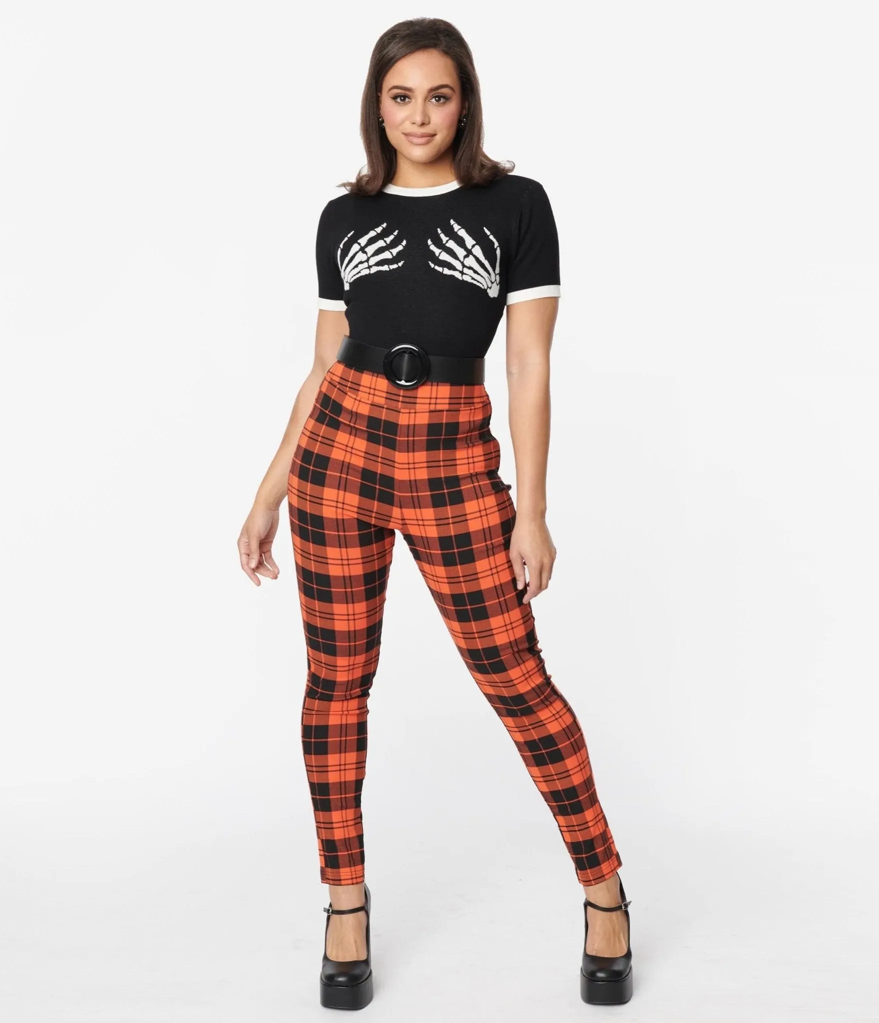Unique Vintage Orange Plaid Rizzo Cigarette Pants Comfortable Travel Wear
