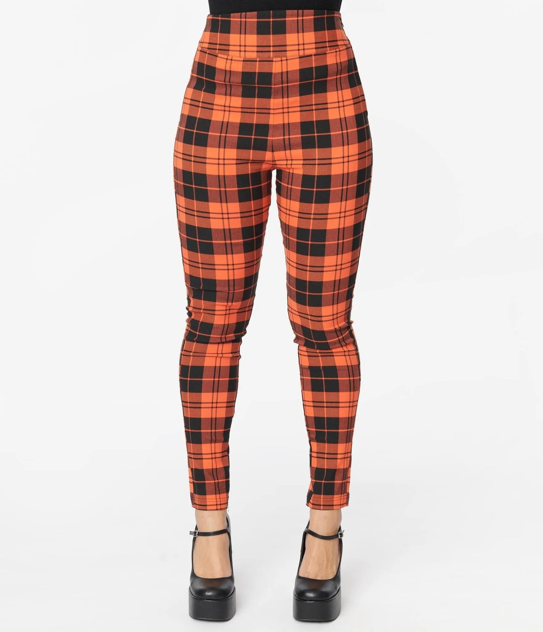 Unique Vintage Orange Plaid Rizzo Cigarette Pants Comfortable Travel Wear