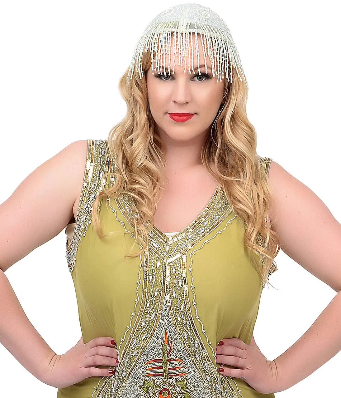 Unique Vintage Plus Size 1920s Green & Silver Embroidered & Hand Beaded Somerset Flapper Dress Party Look