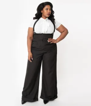 Unique Vintage Plus Size 1930s Black Thelma Suspender Pants Comfortable Travel Wear