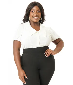 Unique Vintage Plus Size 1930s White Oversized Collar Blouse Easy Date Night