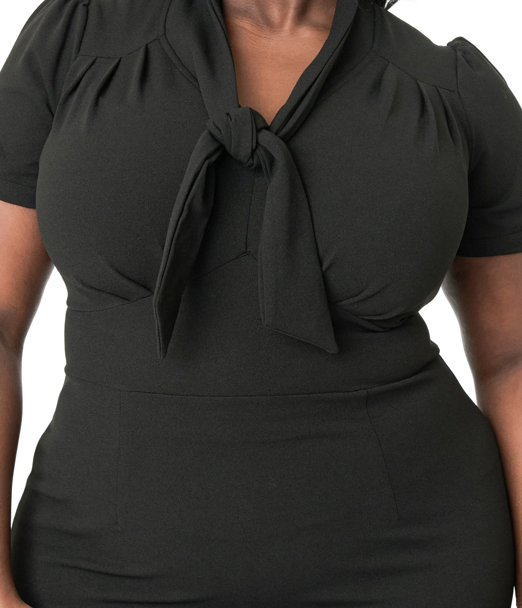Unique Vintage Plus Size 1940s All Black Holloway Wiggle Dress Casual Everyday Look