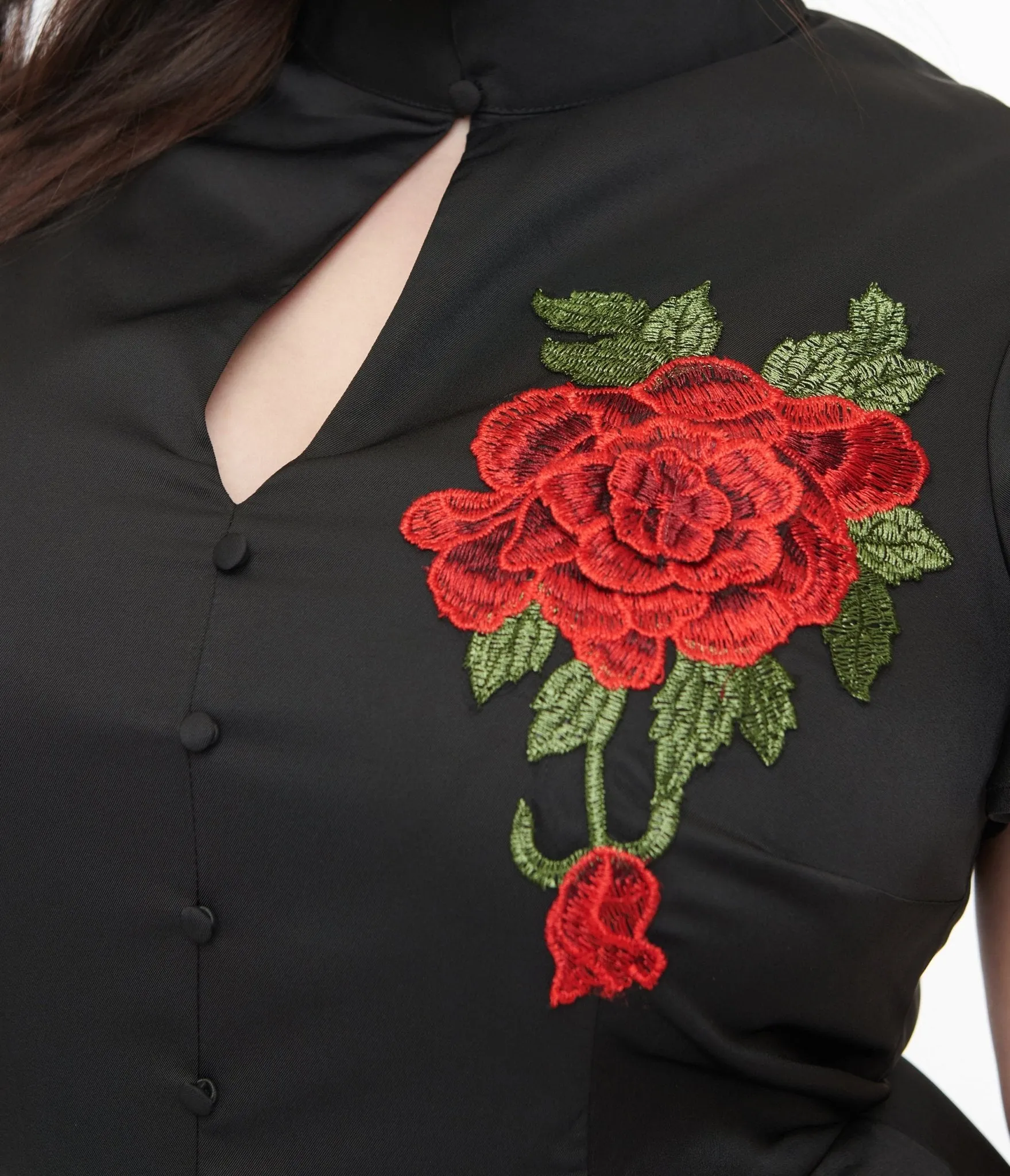 Unique Vintage Plus Size 1940s Black & Red Poinsettia Baltimore Swing Dress Casual Everyday Look