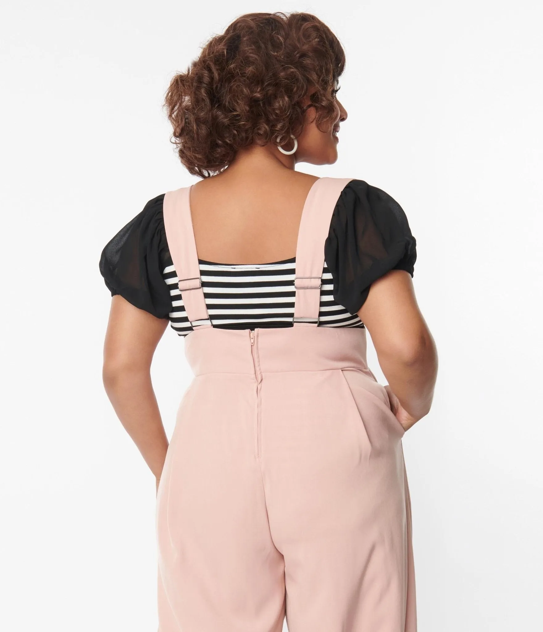 Unique Vintage Plus Size 1940s Black & White Striped Short Sleeve Bodysuit Easy Date Night