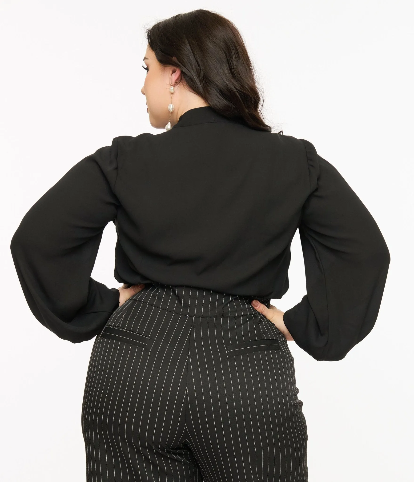 Unique Vintage Plus Size 1940s Black Neck Tie Blouse Easy Date Night