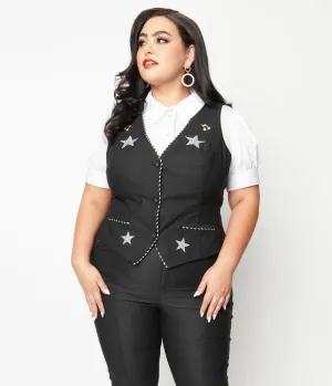 Unique Vintage Plus Size 1940s Black Stars & Music Keaton Vest Easy Date Night