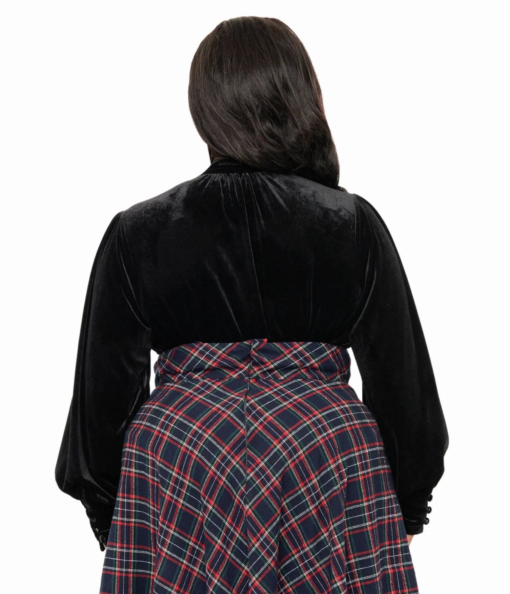 Unique Vintage Plus Size 1940s Black Velvet Long Sleeve Bow Blouse Easy Date Night