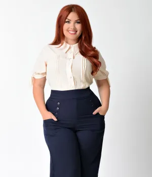 Unique Vintage Plus Size 1940s Cream Short Sleeve Colvin Blouse Easy Date Night