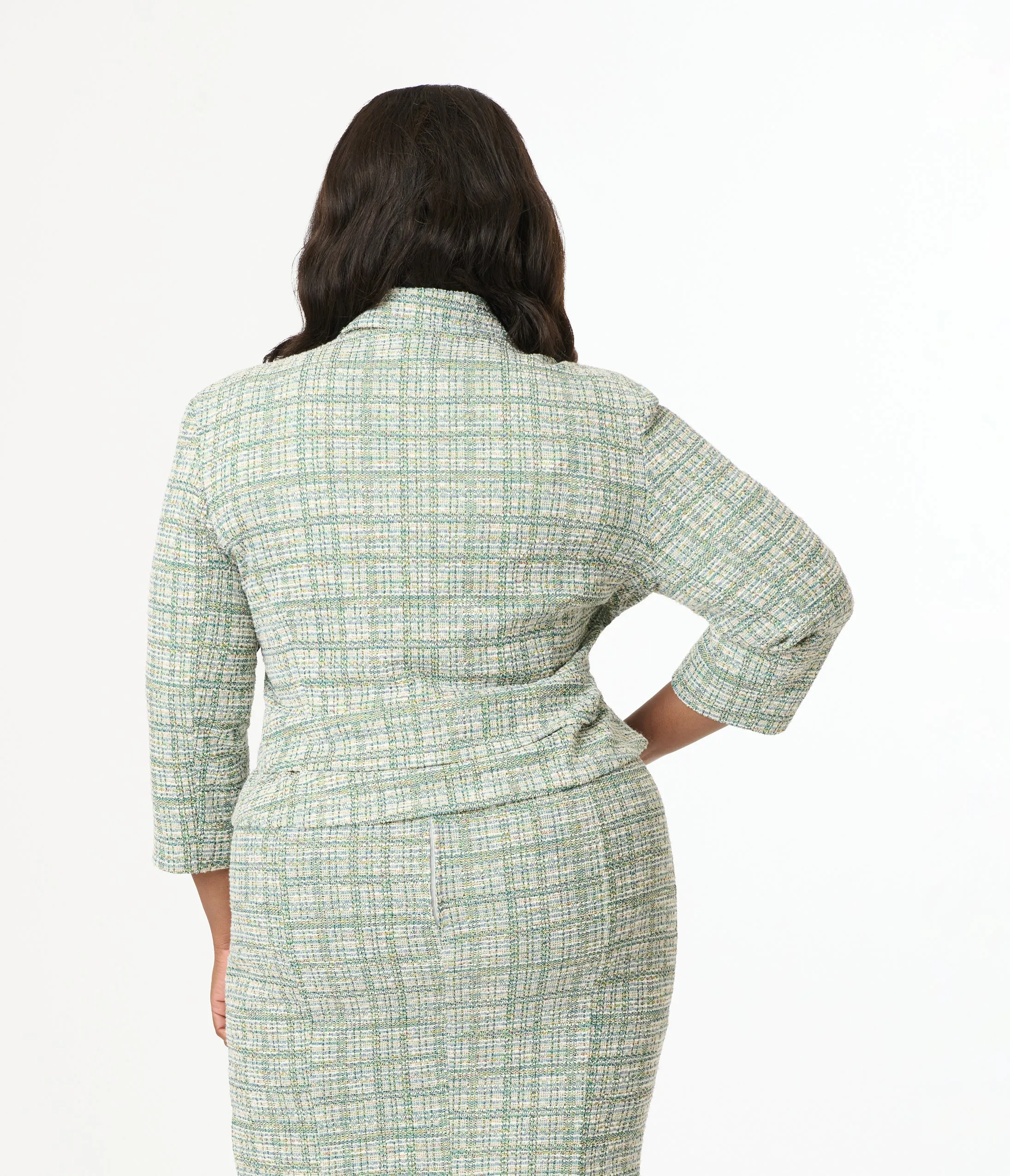 Unique Vintage Plus Size 1940s Green Plaid Boucle Peplum Jacket Easy Date Night