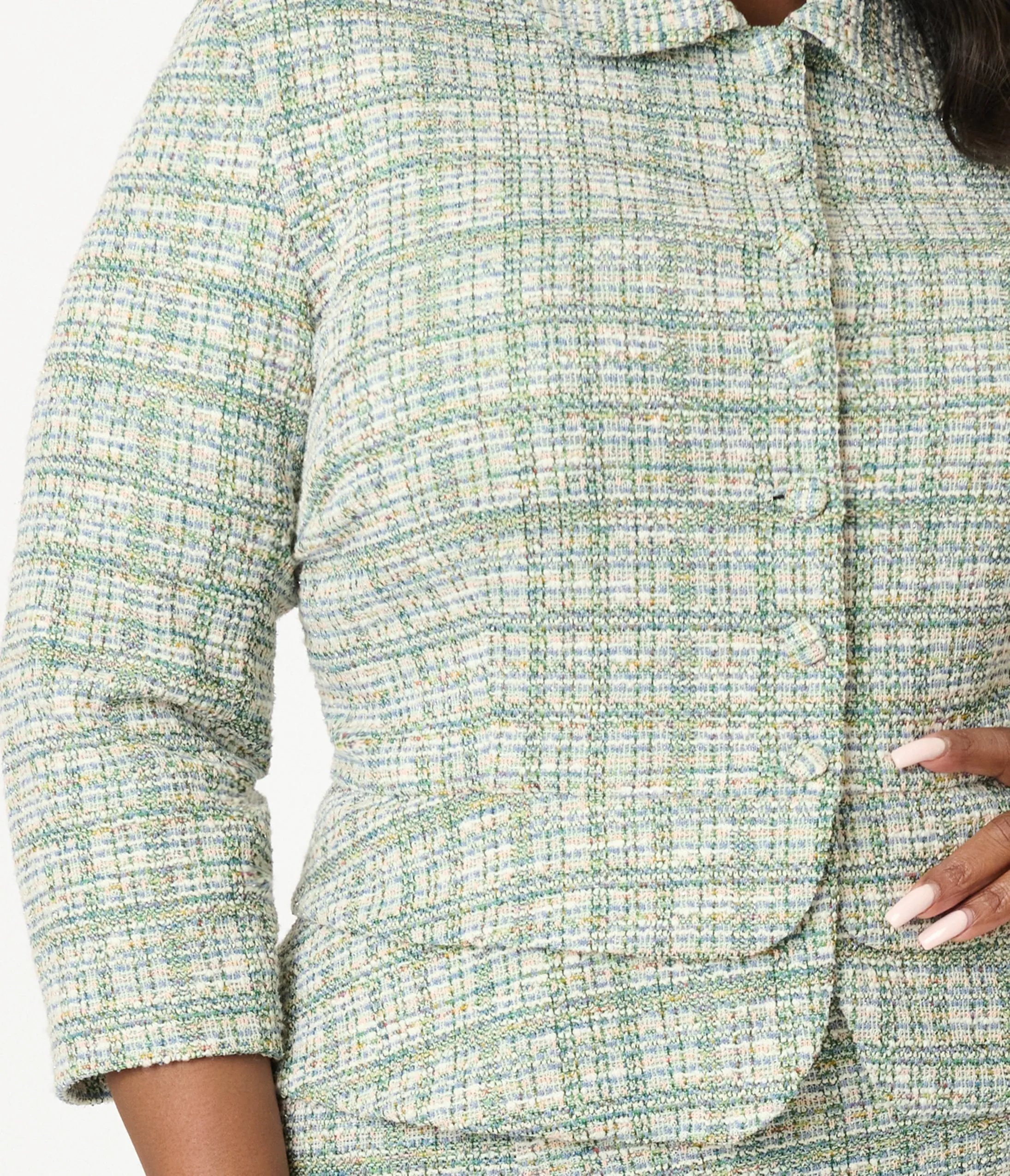 Unique Vintage Plus Size 1940s Green Plaid Boucle Peplum Jacket Easy Date Night