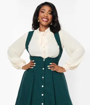Unique Vintage Plus Size 1940s Ivory Neck Tie Blouse Easy Date Night