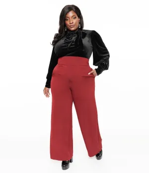 Unique Vintage Plus Size 1940s Merlot High Waist Pants Comfortable Travel Wear