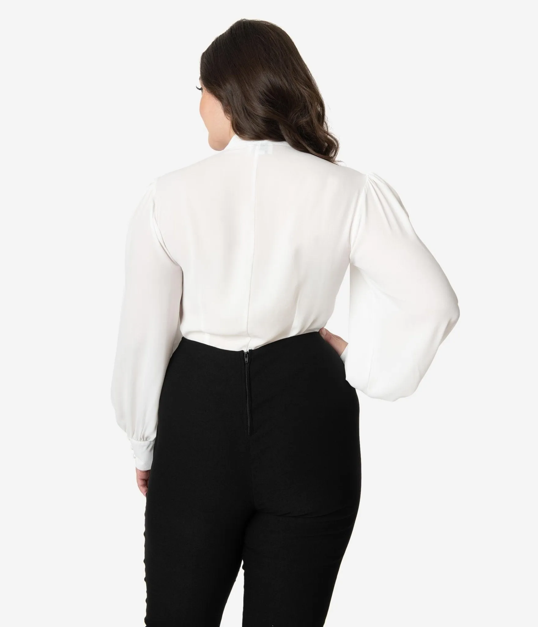 Unique Vintage Plus Size 1940s White Neck Tie Gwen Blouse Easy Date Night