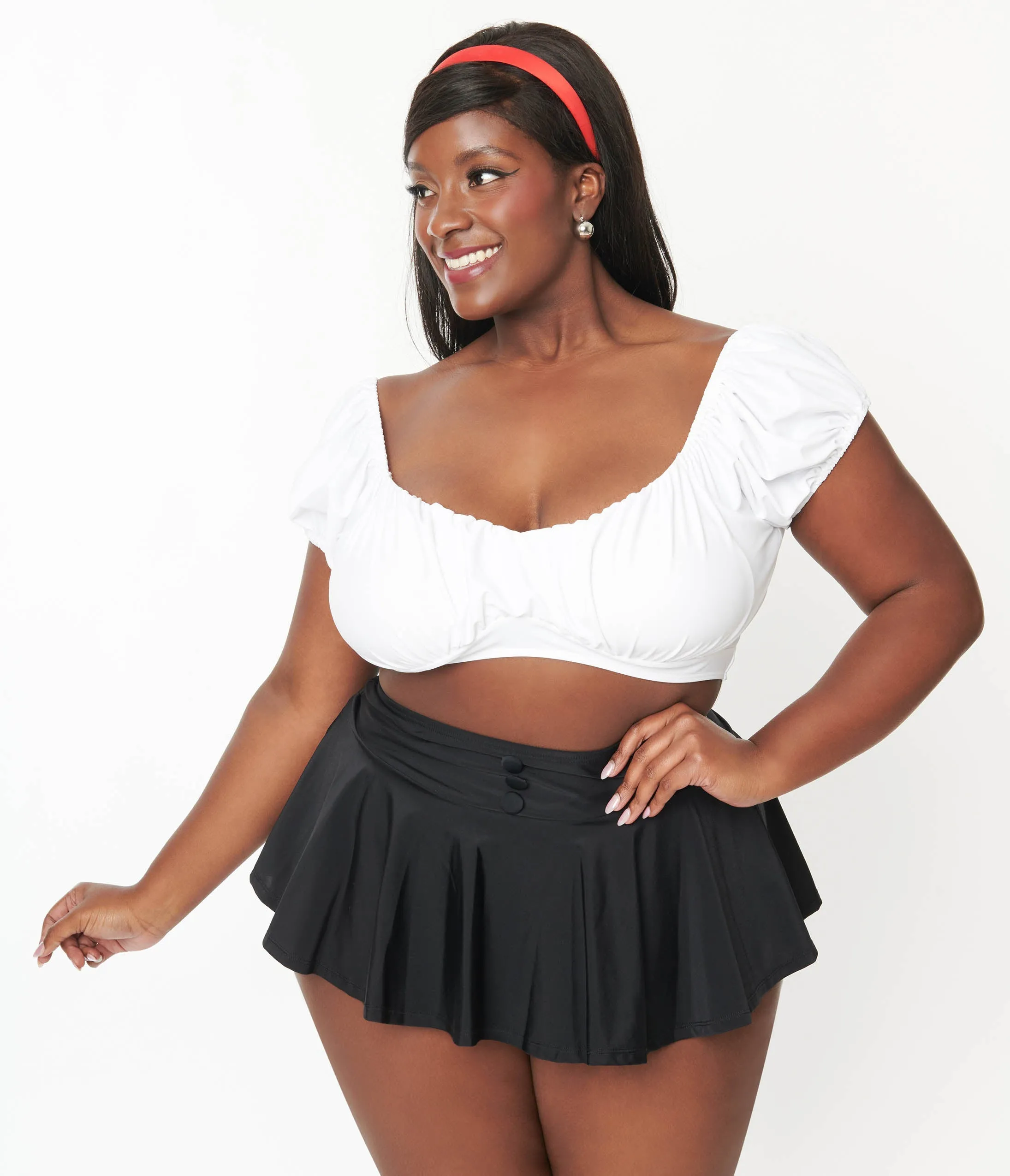 Unique Vintage Plus Size 1940s White Off The Shoulder Swim Top Beach Vacation Ready