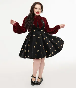 Unique Vintage Plus Size 1950s Black & Gingerbread Brionne Pinafore Skirt Comfortable Travel Wear