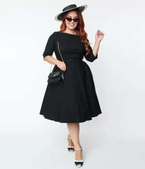 Unique Vintage Plus Size 1950s Black Devon Swing Dress Casual Everyday Look