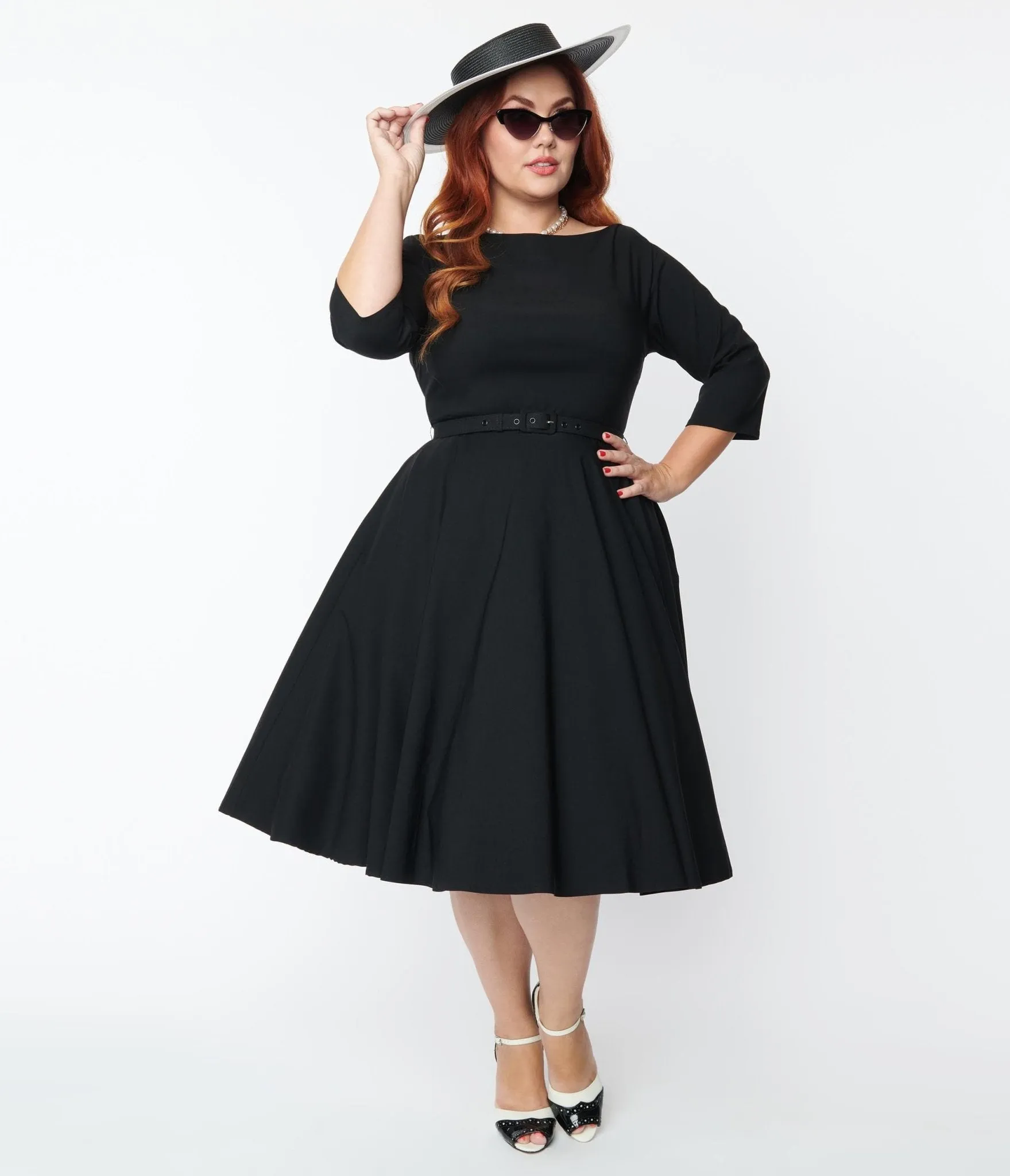 Unique Vintage Plus Size 1950s Black Devon Swing Dress Casual Everyday Look